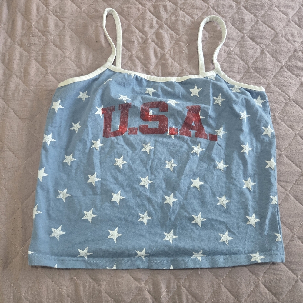 Blue USA Star Print Crop Tank Top